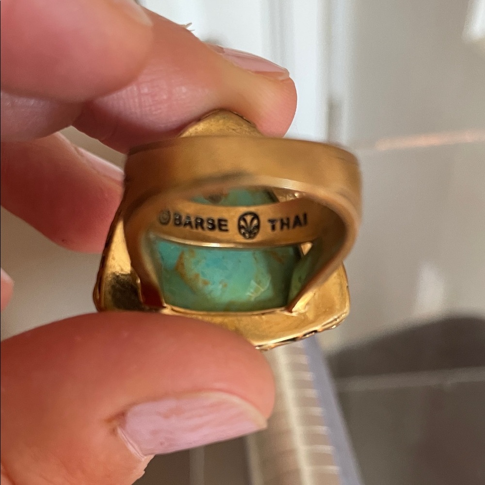 Gold-Tone Turquoise Triangle Statement Ring - image 6